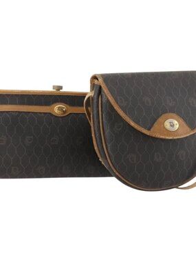 Christian Dior Honeycomb Canvas Clutch Bag PVC 2 Set Black Auth ti3763